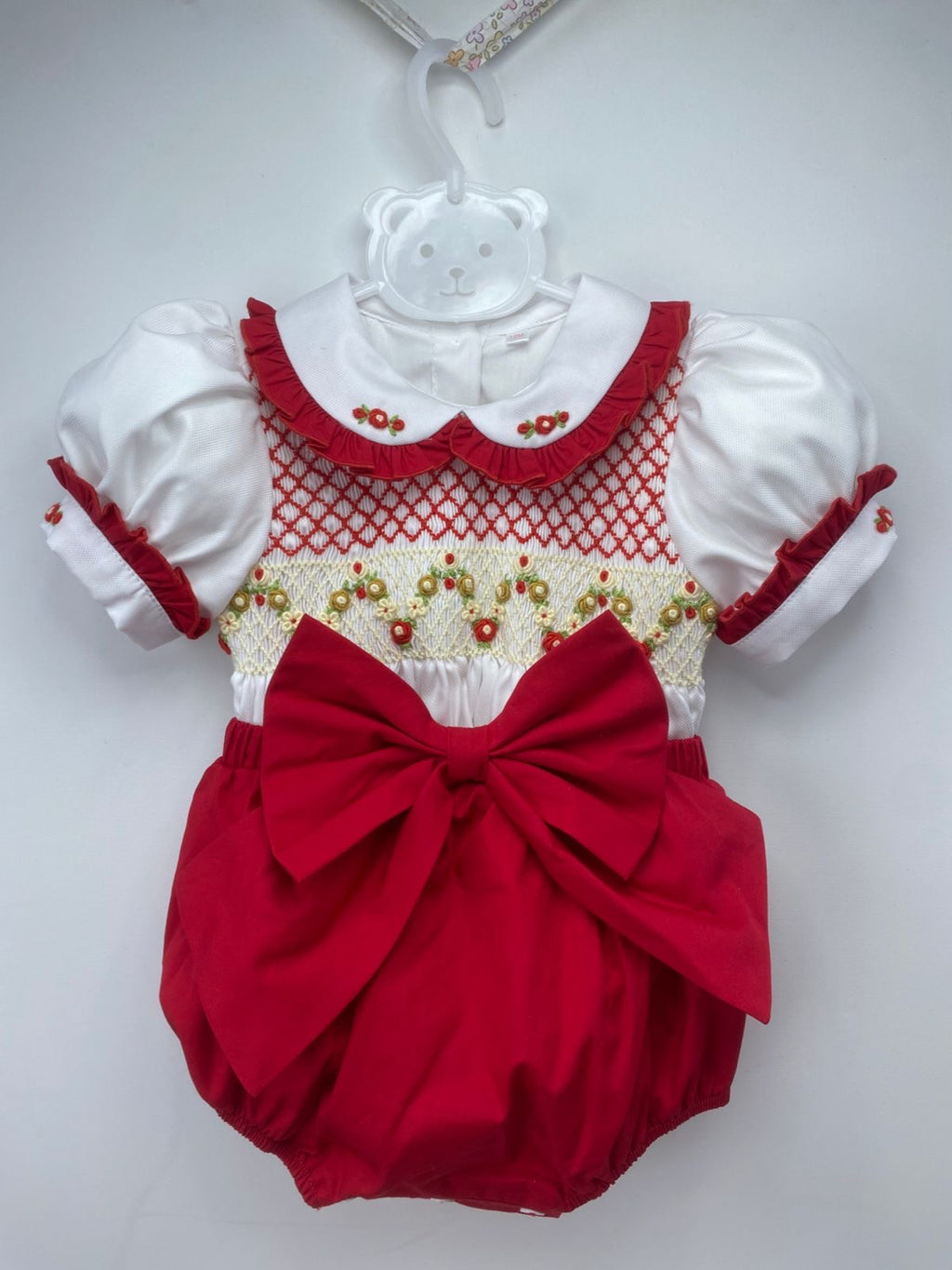 Girls red smock romper