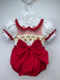 Girls red smock romper