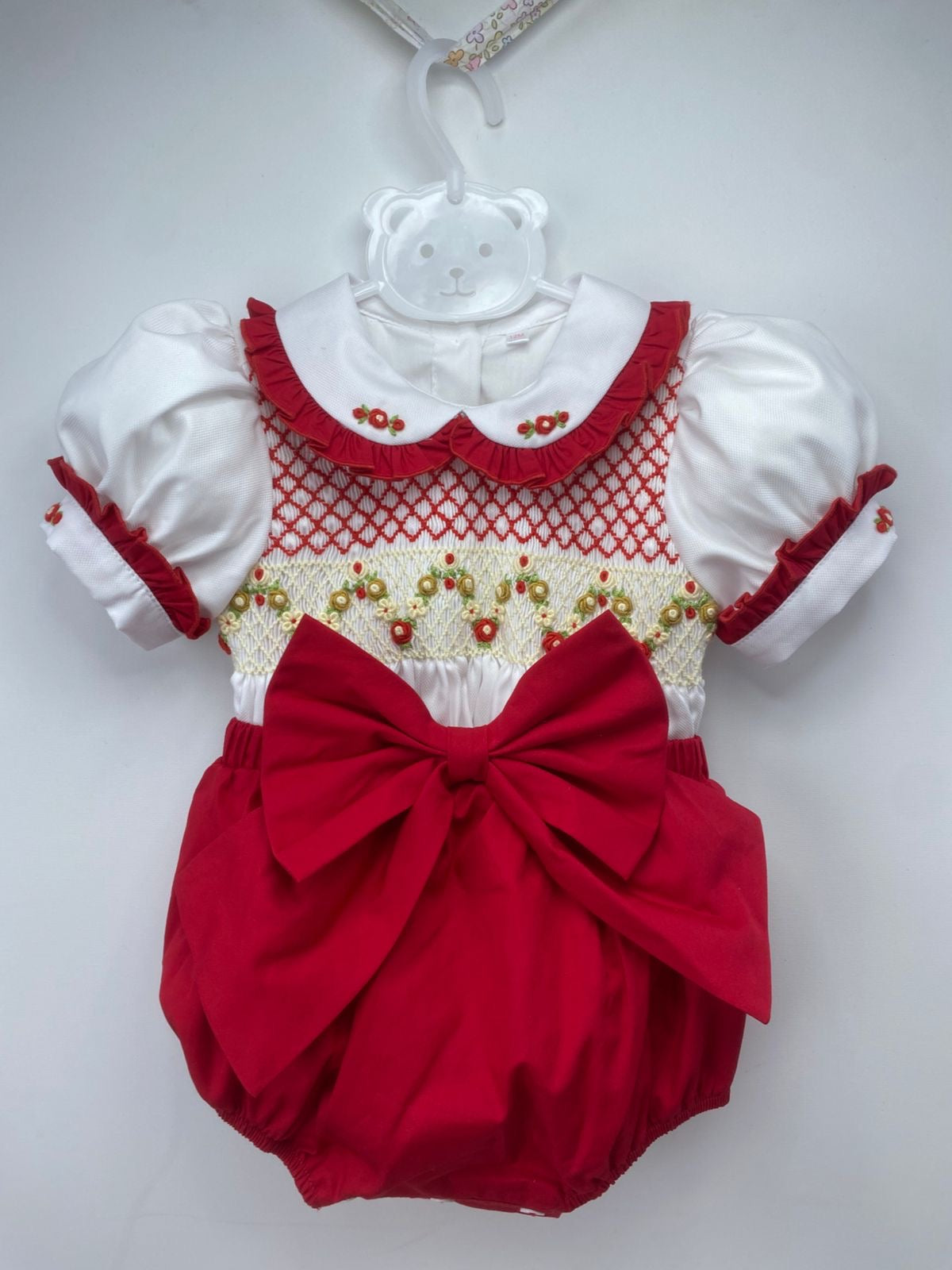 Girls red smock romper