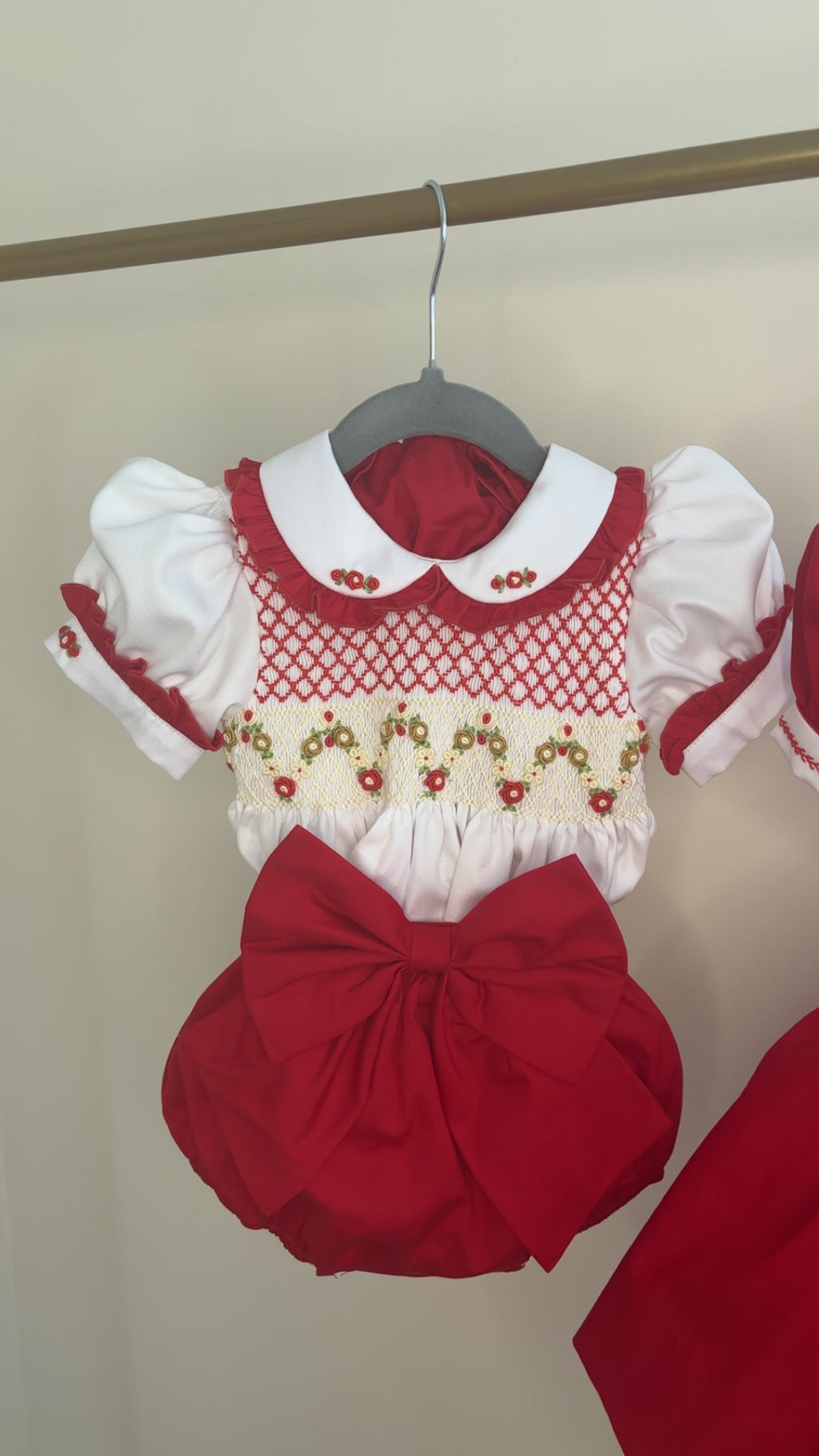 Girls red smock romper