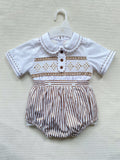 Boys tan stripe smock