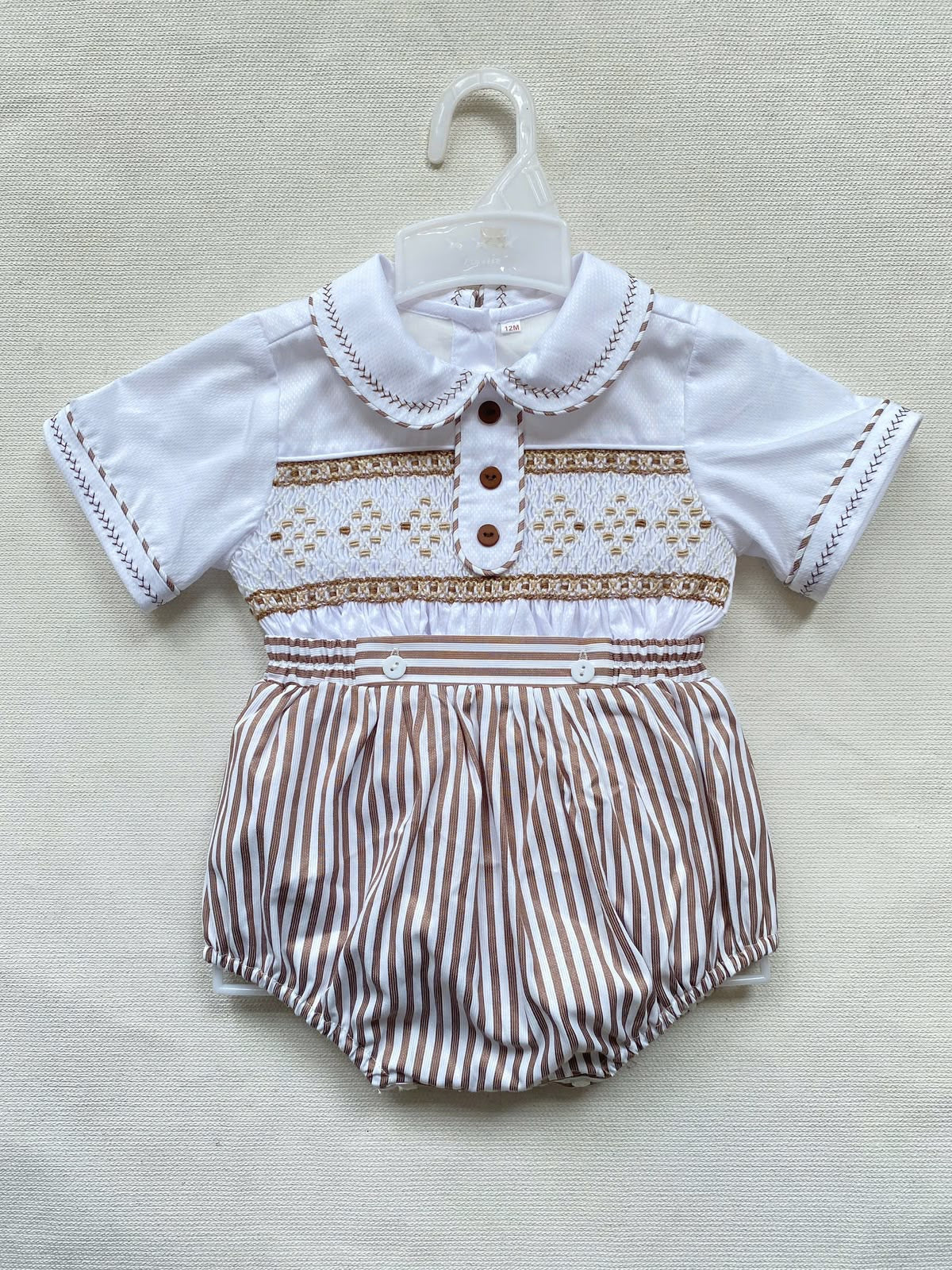 Boys tan stripe smock