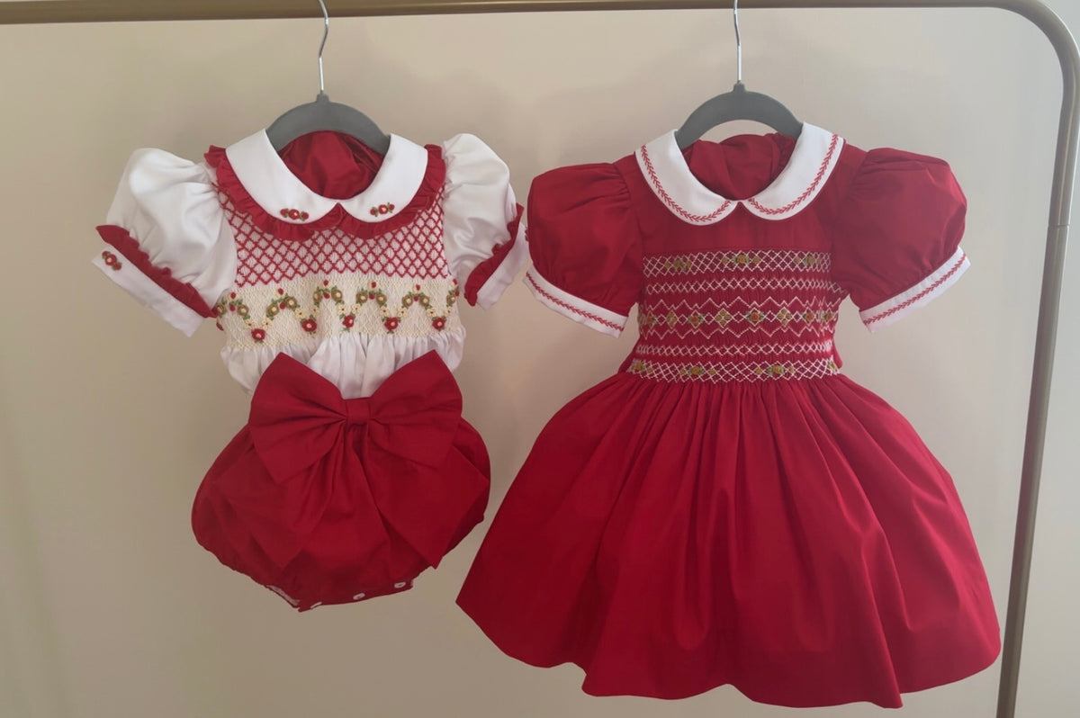 Girls red smock dress