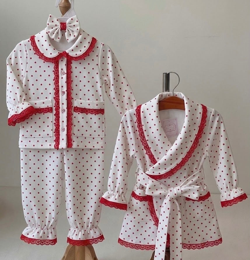 Girls red dot pjs & bedcoat
