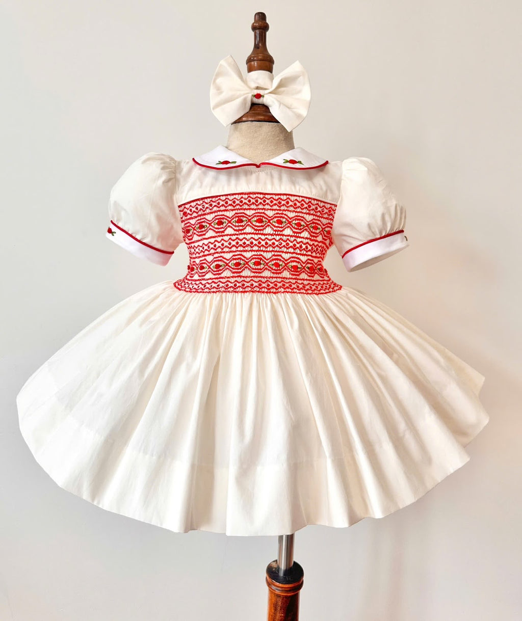 Ivory & red smock dress