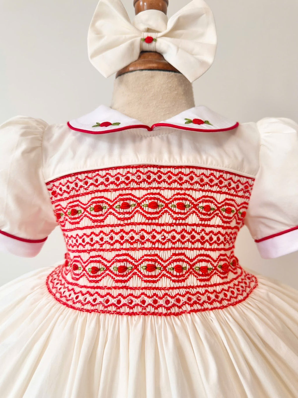 Ivory & red smock dress