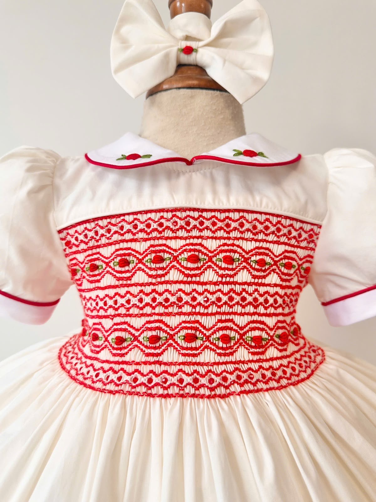 Ivory & red smock dress