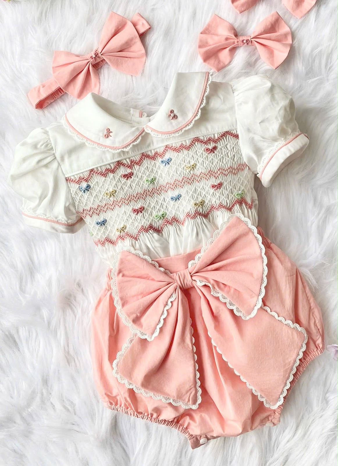Peach smock romper