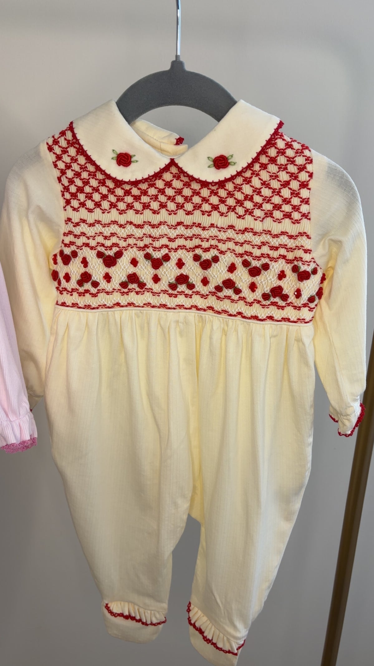 Cream and red Babygrow set