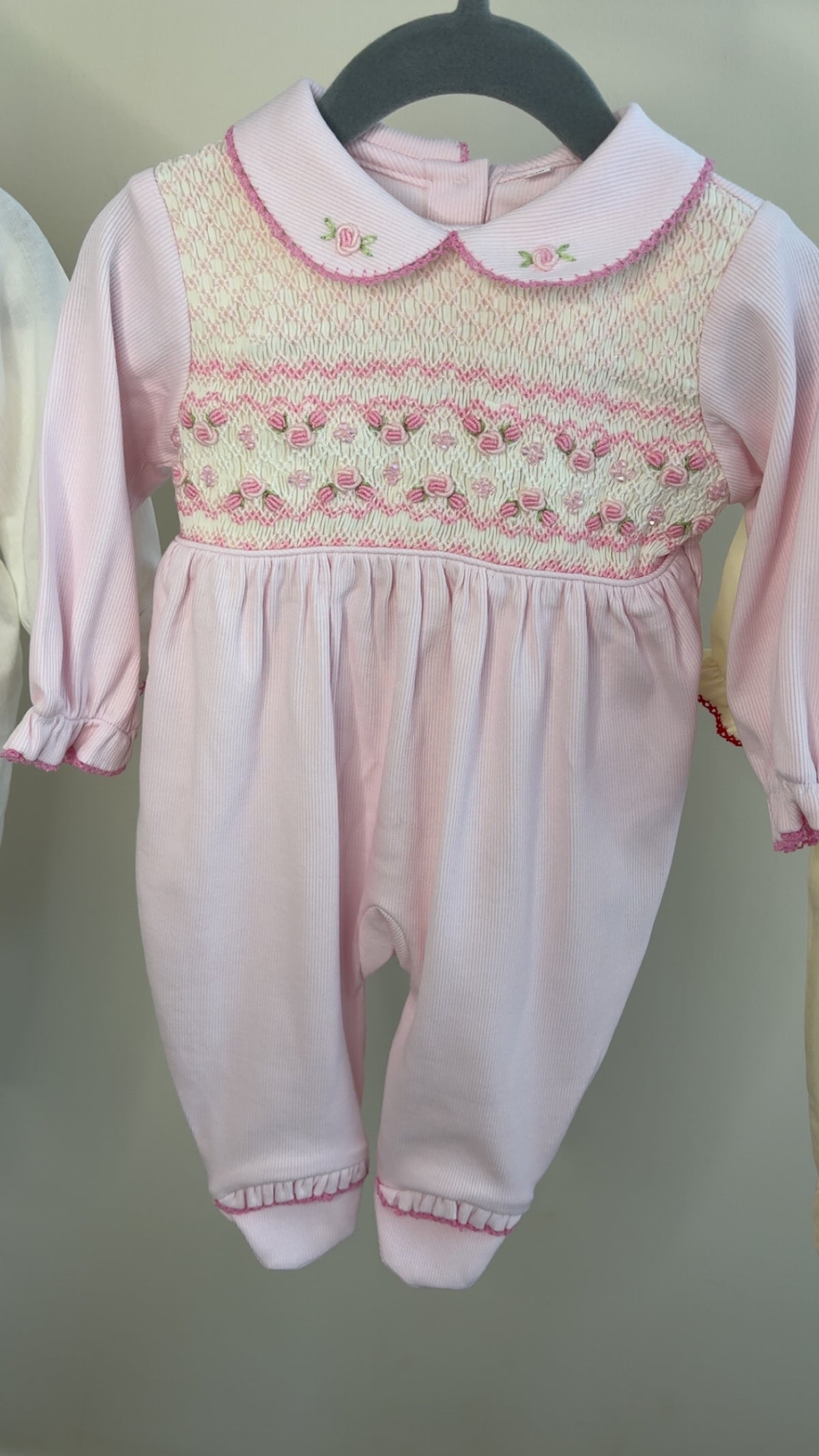 Baby pink smock babygrow