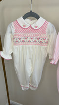 Ivory and pink smock Babygrow